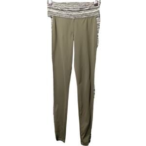 Cloud Chaser olive green athletic leggings w gray & white side panels Size Small